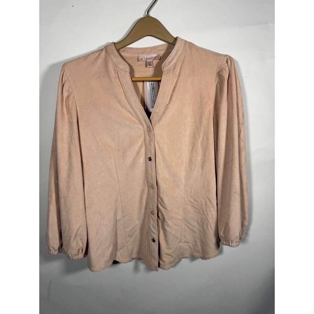 Philosophy Republic Clothing Faux Suede Blouse Blush Pink Puff Sleeve XL NWT
